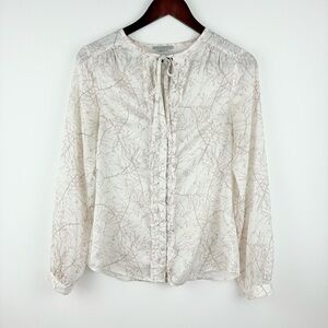 H&M Women's Long Sleeve Floral Blouse Bow Tie Neck  Delicate Sheer Chic 4 Small